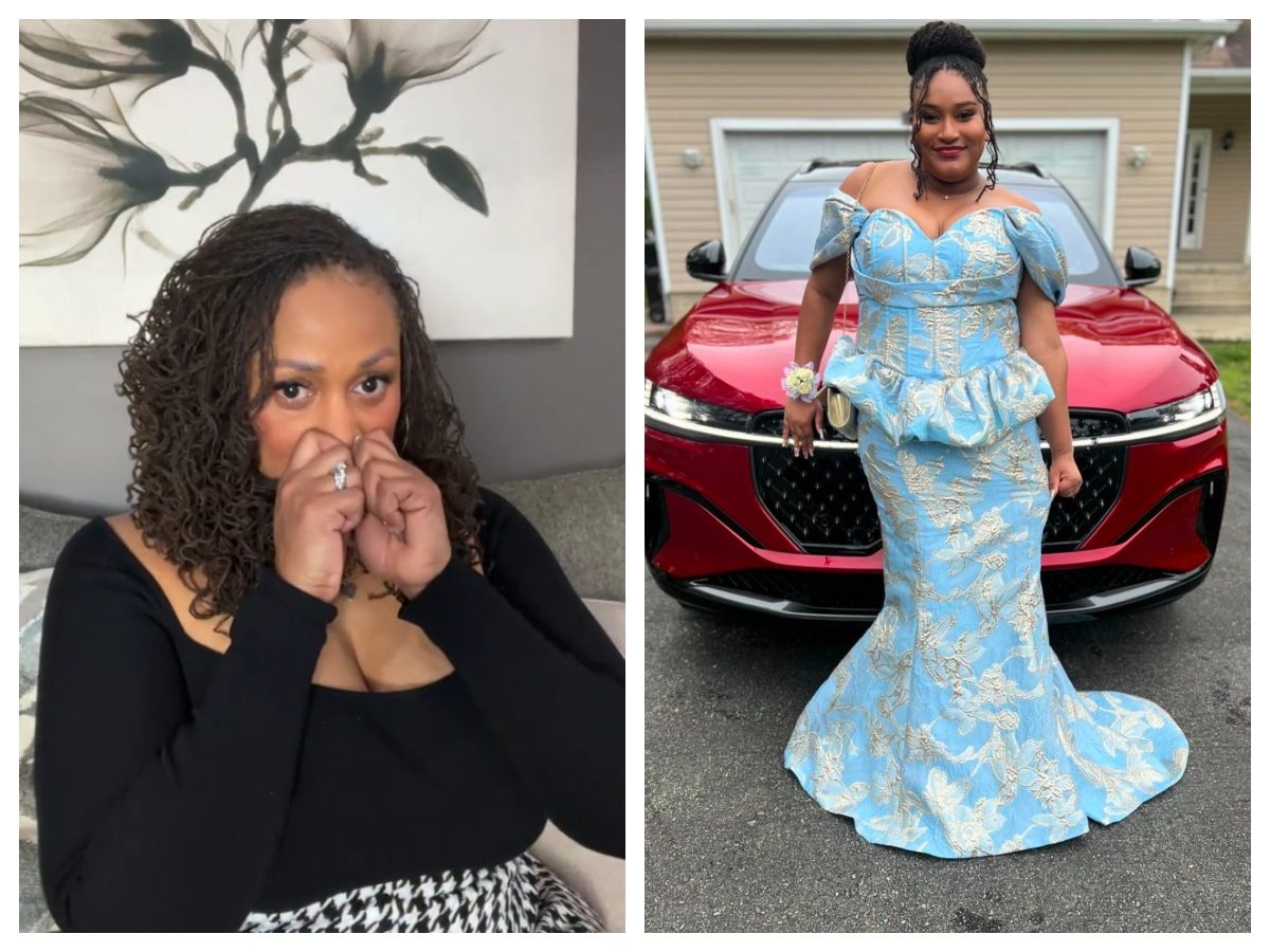 Emotional moment as mom sees daughter in her handmade prom dress 