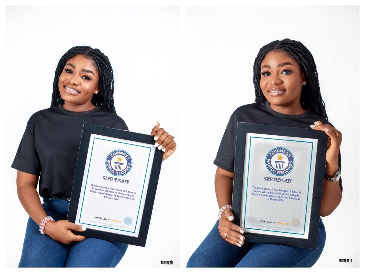 Ghanaian hairstylist now holds the Guinness World Record for most heads of hair locked in eight hours