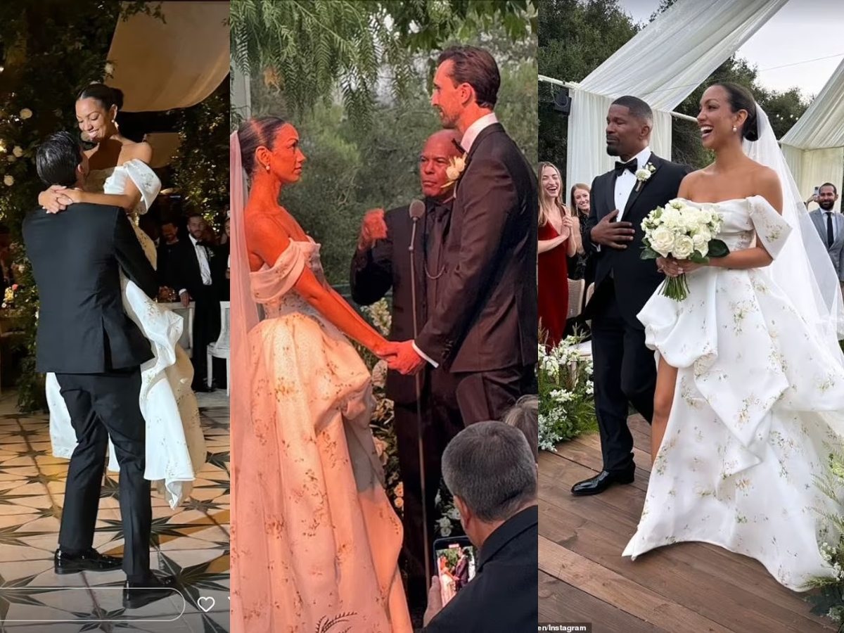 Proud dad Jamie Foxx walks her daughter Corrine down the aisle as she marries college sweetheart