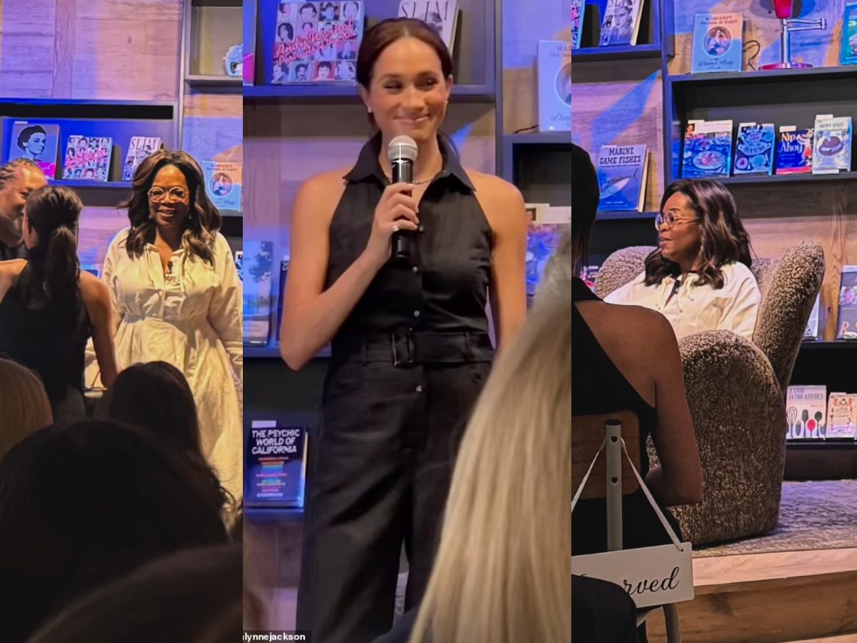 Watch: Oprah awkwardly interrupts Meghan Markle’s speech at Montecito bookstore opening while searching for front row seat