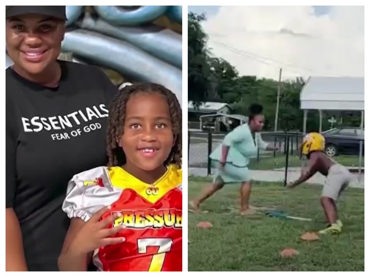 Meet the Florida mom who has gone viral for coaching her son football in work clothes