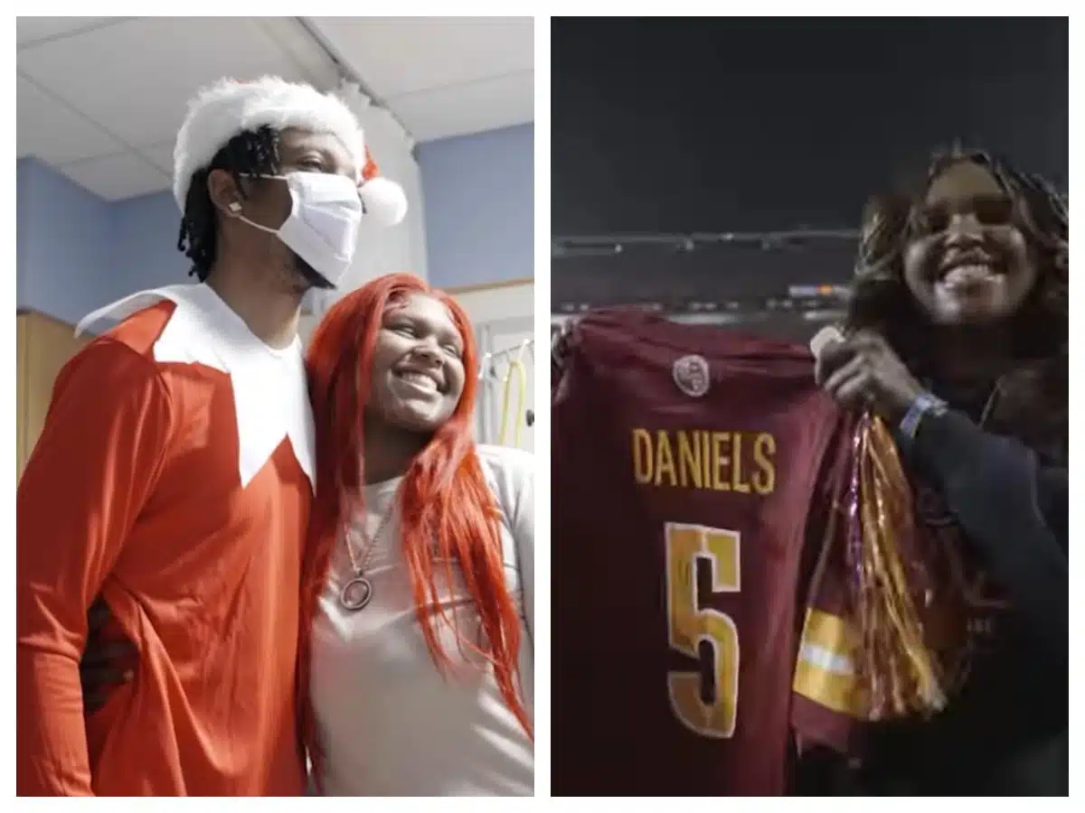 ‘I forgot I had cancer’: NFL star Jayden Daniels grants wish of cancer patient